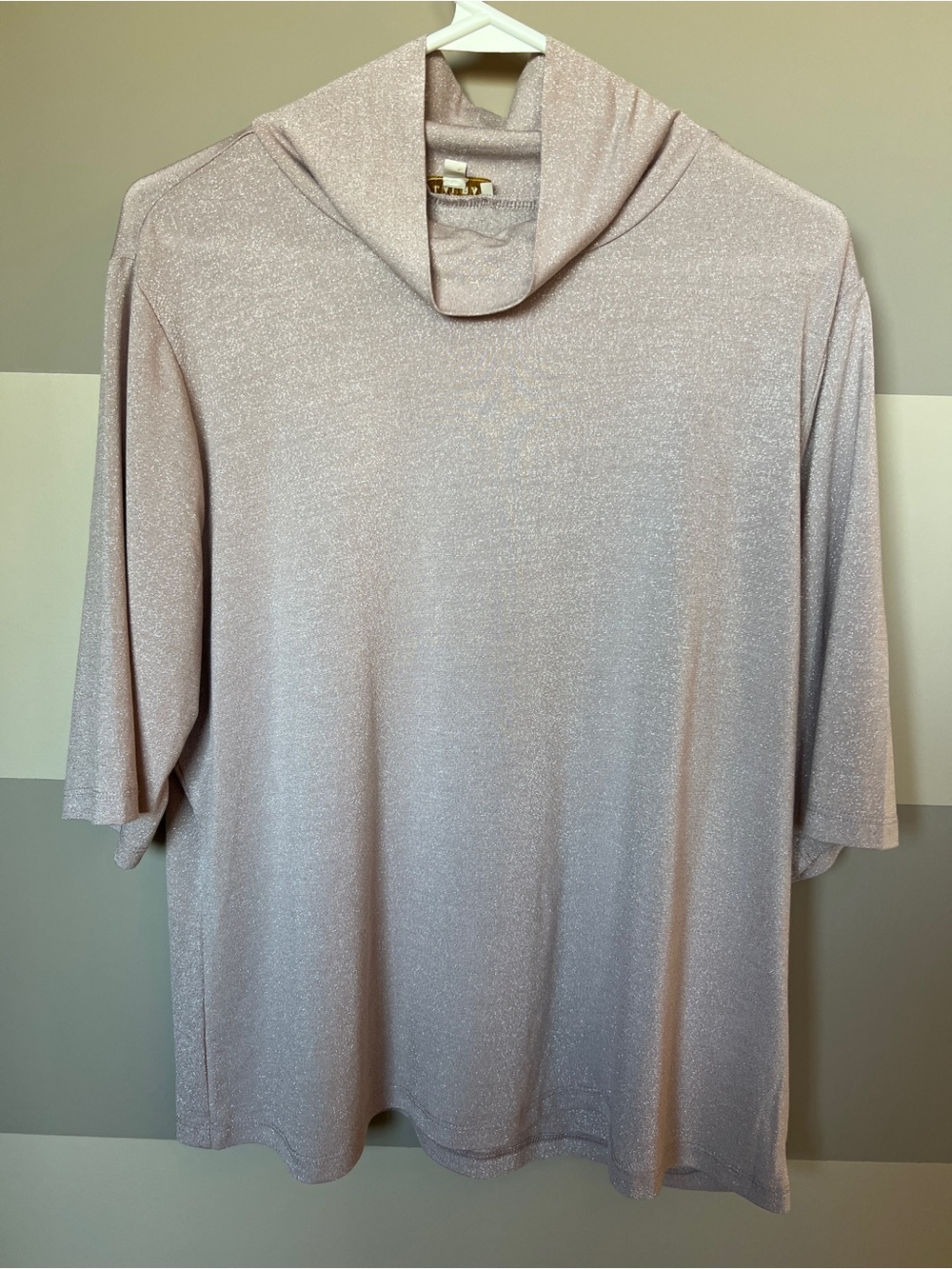 Laura XXL blush pink and silver shirt sleeve mock neck top - NWOT